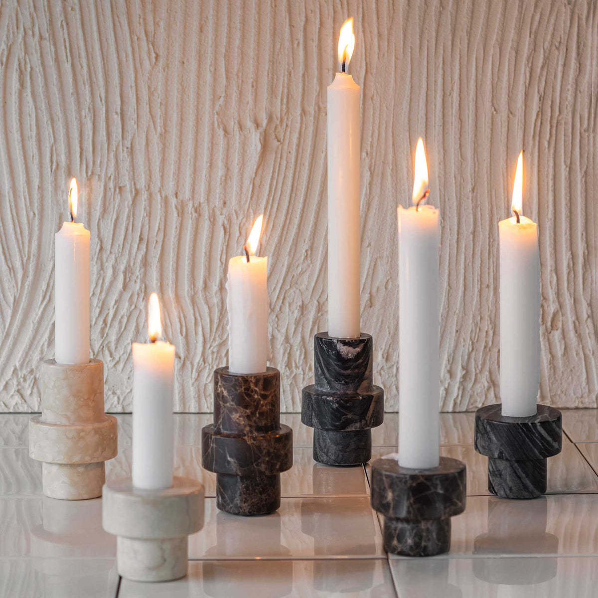 MARBLE lysestage, large, Black / Grey